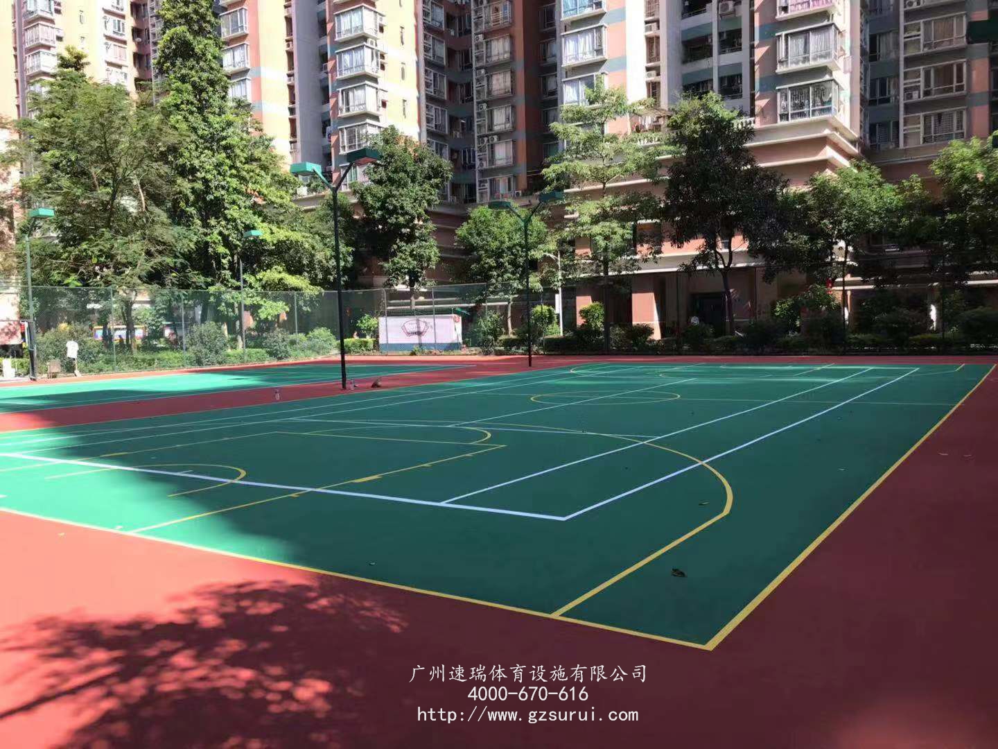 廣州芳村花園小區(qū)丙烯酸藍(lán)球場(chǎng)羽毛球場(chǎng)翻新工程竣工“速瑞體育”
